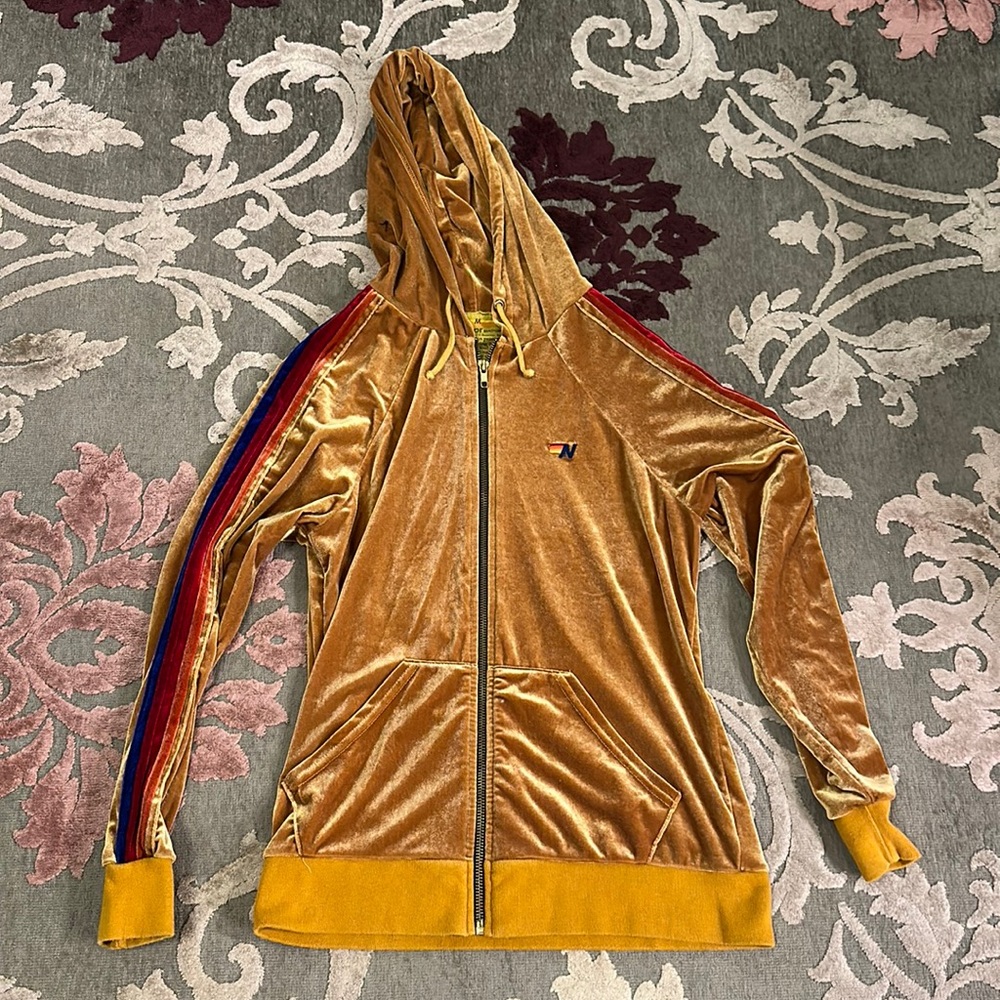 Aviator Nation Gold Velvet Hoodie M